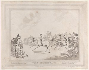 Kilpahevonen elokuvasta Kilpahevosen elämä, eli The High-Mettled Racer, 20. heinäkuuta..., 20. heinäkuuta 1789 tekijältä Thomas Rowlandson