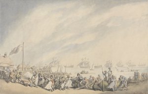 Laivaston paluu Great Yarmouthiin hollantilaisten tappion jälkeen vuonna 1797, noin 1797 (kynä ja muste ja akvarelli paperille) tekijältä Thomas Rowlandson