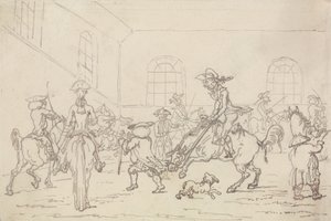 Ratsastuskoulu (kynä ja muste paperille) tekijältä Thomas Rowlandson