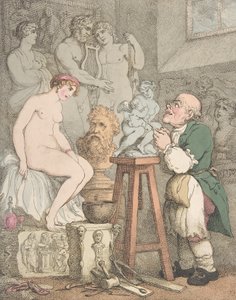 Kuvanveistäjä [Akatemian valmistelut, Vanha Joseph Nollekens ja hänen Venus], n. 1800, n. 1800 tekijältä Thomas Rowlandson