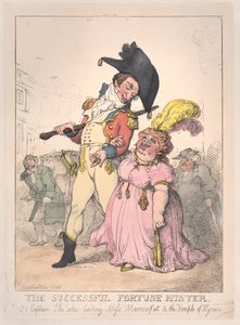 Menestynyt Onnenmetsästäjä eli kapteeni Shelalee Leading Miss Marrowfat..., [1802], julkaistiin uudelleen 1812. tekijältä Thomas Rowlandson
