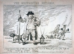"The Westminster Watchman", 1784 tekijältä Thomas Rowlandson