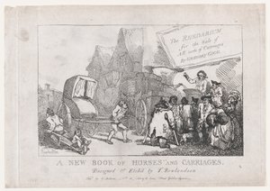 Nimisivu: Uusi kirja hevosista ja vaunuista, tai Rhedarium kaikenlaisten myyntiin..., 1784. tekijältä Thomas Rowlandson