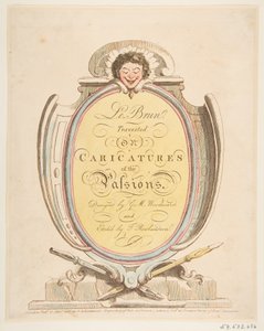 Nimisivu: Le Brun Travested eli Karikatyyreja Passioista, 21. tammikuuta 1800. tekijältä Thomas Rowlandson