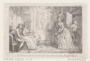 Tom Jones & Sophia keskeyttivät Lady Bellastonin tete a tete -elokuvan elokuvasta The History of To..., 1792. tekijältä Thomas Rowlandson