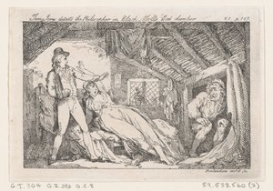 Tom Jones havaitsee Filosofin elokuvassa Black Molls Bedchamber, The History of Tom Jones, ..., 1792. tekijältä Thomas Rowlandson