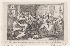 Tom Jones & the Landlord, Partridge & Susan, Mrs Waters & the Landlady, de The History ..., 1792. finlandès tekijältä Thomas Rowlandson