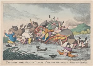 Matkustaja virkistyi Stagnet [sic] -altaassa pölyisen väsymyksen jälkeen..., 1. helmikuuta 1809. tekijältä Thomas Rowlandson