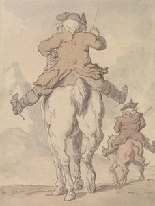 Kaksi miestä hevosen selässä, nähtynä takaapäin tekijältä Thomas Rowlandson