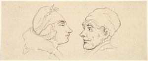 Kaksi karikatyyriä: mies ja nainen tekijältä Thomas Rowlandson