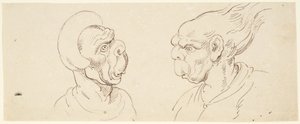 Kaksi karikatyyriä: miesten päät tekijältä Thomas Rowlandson