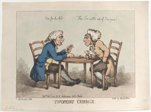 Twopenny Cribbage, [1. lokakuuta 1799], julkaistu uudelleen 1810, [1. lokakuuta 1799], julkaistu uudelleen 1810. tekijältä Thomas Rowlandson