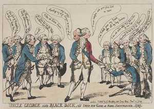 George-setä ja Black Dick uudessa ”Naval Shuttlecock” -pelissään tekijältä Thomas Rowlandson