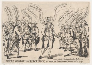 Setä George ja Black Dick New Game of Naval Shuttlecockissa 11. tammikuuta... 11. tammikuuta 1787. tekijältä Thomas Rowlandson