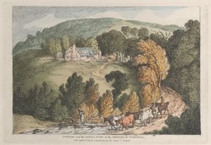 Näkymä St. Cuen kirkosta ja kylästä, Cornwall tekijältä Thomas Rowlandson