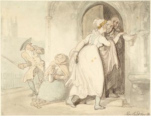 Nuori nainen kirkon ovella tai ripittäytymässä tekijältä Thomas Rowlandson