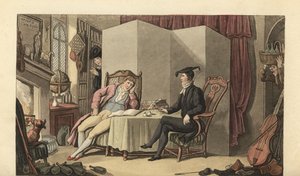 Nuori herrasmies huoneissaan yliopistossa tekijältä Thomas Rowlandson