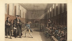 Nuori opiskelija valmistumassa poikien koulusta tekijältä Thomas Rowlandson