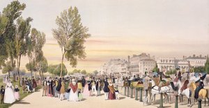 Hyde Park, lähellä Grosvenor Gatea, "London sellaisena kuin se on", kaiverrettu ja pubi. taiteilija, 1842 tekijältä Thomas Shotter Boys