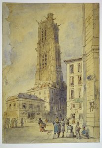 Tour Saint-Jacques ennen ympäristön raivaamista vuonna 1836 tekijältä Thomas Shotter Boys
