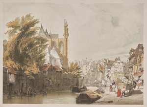 Kuvankaunis arkkitehtuuri Pariisissa, Gentissä, Antwerpenissä, Rouenissa: Rue du Rivage, Abbeville, Ranska tekijältä Thomas Shotter Boys