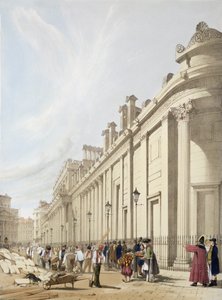 Englannin keskuspankki katselee Mansion Housea kohti "London As It Is", taiteilijan kaivertama ja julkaissut, 1842 tekijältä Thomas Shotter Boys