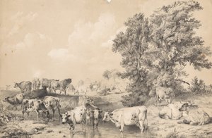 Nautalauma joen rannalla tekijältä Thomas Sidney Cooper