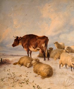 Lehmät ja lampaat Snowscapessa, 1864