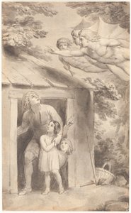Kolme lentävää hahmoa vierailee Peterin ja hänen lastensa luona tekijältä Thomas Stothard