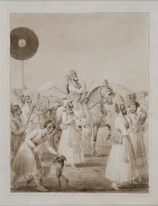 Muotokuva Maharana Bhim Singhistä Udaipurista hevosen selässä tekijältä Thomas Stothard