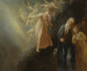Prospero, Miranda ja Ariel, "The Tempest", näytös I, kohtaus ii tekijältä Thomas Stothard