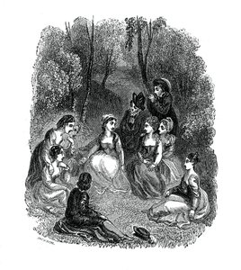 Kohtaus Giovanni Boccaccion Dekameronin johdannosta, 1833. tekijältä Thomas Stothard