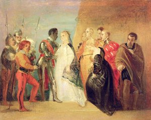 Othellon paluu, näytös II, kohtaus ii elokuvasta "Othello", n. 1799 (öljy paperille kankaalle) tekijältä Thomas Stothard