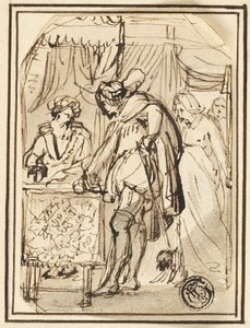 Nuori mies kirjurin pöydässä tekijältä Thomas Stothard