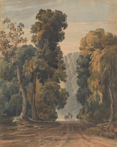 Hevonen, kärry ja kuljettaja leveällä, puiden reunustamalla kaistalla tekijältä Thomas Sully