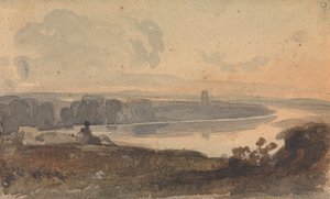 Maisema, jossa mutkainen joki, hahmo kukkulalla etualalla tekijältä Thomas Sully