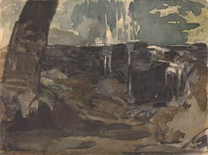 Kalliomainen maisema, suuri puunrunko etualalla tekijältä Thomas Sully