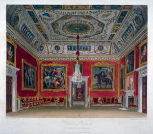 Sisäkuva olohuoneesta Buckingham Housessa, Westminsterissä, Lontoossa, 1817 tekijältä Thomas Sutherland