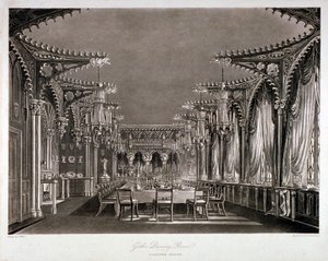 Sisäkuva goottilaisen ruokasalin Carlton Housessa, Westminster, Lontoo, 1819 tekijältä Thomas Sutherland