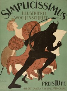 Etukansi "Simplicissimus Illustrated Weeklystä", pub. 1896 (väri litho) tekijältä Thomas Theodor Heine