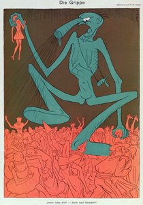 Influenssa, Simplicissimus, helmikuu 1929 (väri litho) tekijältä Thomas Theodor Heine