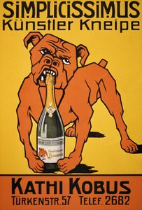 Vintage juliste bulldogista puree samppanjapulloa (juliste) tekijältä Thomas Theodor Heine