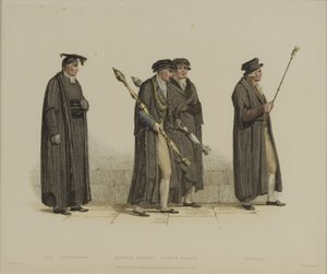 Varakansleri, Esquire Beadle, Yeoman Beadle, Verger, kaivertanut J. Agar, julkaistu R. Ackermannin teoksessa "History of Oxford", 1813 (käsinvärinen kaiverrus) tekijältä Thomas Uwins