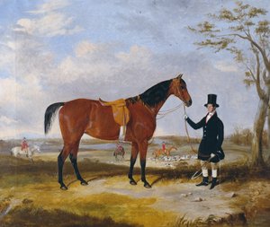 "Wild Girl" Satuloitu metsästäjä, jota toinen ratsastaja pitää hallussaan, vain metsästäjiä ja koiria (öljy kankaalle) tekijältä Thomas W. Bretland