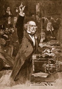 Home Rule Billin esittely: Mr. Gladstone esittelee esityksensä, 1886, kuvitus julkaisusta "Cassell