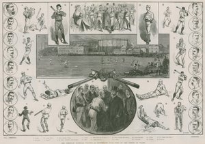 Amerikkalaiset baseball-pelaajat Kennington Ovalilla - Walesin prinssin vierailu (kaiverrus) (kaiverrus) tekijältä Thomas Walter Wilson