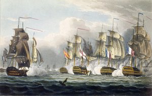 HMS Bellerophonin tilanne komentajansa kapteeni Cooken kuoleman jälkeen Trafalgarin taistelussa 21. lokakuuta 1805, T. Sutherlandin kaivertama teokseen "Ison-Britannian laivaston kronologia"