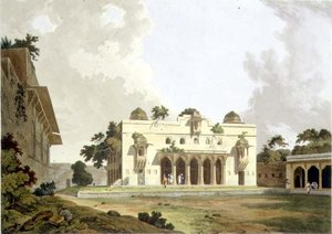 Rauniot Rotas Gurissa, Baharissa, levy II osasta 4 Oriental Scenery, pub. 1801 (akvatinta) tekijältä Thomas und William Daniell