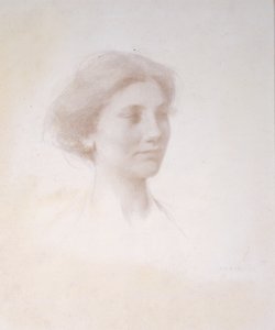 Tytön pää, n. 1909 (hopeakärki valkoisella mattotaululla) tekijältä Thomas Wilmer Dewing
