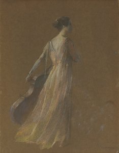 Lady seisoo kädessään selloa (pastelli paperille) tekijältä Thomas Wilmer Dewing